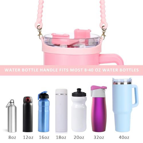 Water Bottle Handle for Stanley Cup - Soft, Durable Silicone Sling with Adjustable Strap, Fits Most 8-40oz Bottles, Ideal Stanley Cup Accessory - color: Pink