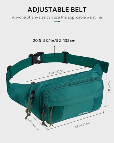 WATERFLY Fanny Pack Waist Bag: 2.5L Large 5 Zipper Pockets for Women Men - color: Cyan