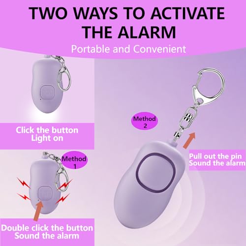 Personal Safety Alarm for Women,2Pack 130dB Self Defense Keychain - color: Black+Purple