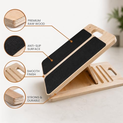 Slant Board for Calf Stretching, Portable Foldable Wooden Calf Stretcher, Adjustable Incline Board for Squats, Pilates and Physical Therapy, Non-Slip 550 lb Capacity with Carry Handles