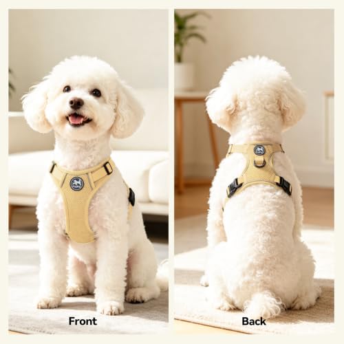 PoyPet Mesh Dog Harness, Reflective Breathable Puppy Vest for Small Dogs - color: Khaki, size: S