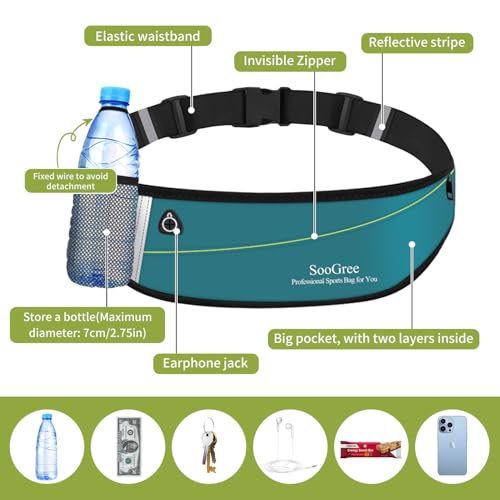 SooGree Slim Running Belt Fanny Packs for Women Men,Water Bottle Holder Hydration Fanny Pouch,Waterproof Sport Waist Pack with Reflective Strip,Runner Belt Bag for Running Cycling Camping Gym (Blue) - color: Blue