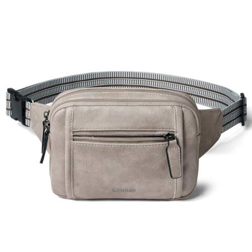 LATMAP 3L TRIPLE ZIP Fanny Packs Belt Bag For Women Men Crossbody Waist Pack Sling Chest Bum Travel Bag Purse Faux Leather Fashion Cute Grey - color: Light Grey