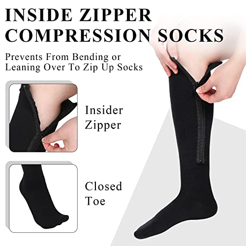 Tarpop 4 Pair Zipper Compression Socks for Women Men - color: Black, size: L/ XL