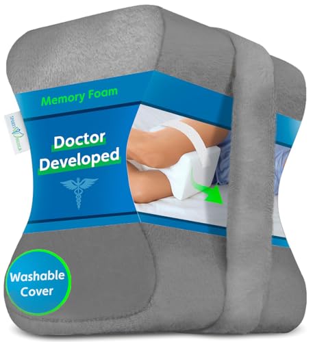 Sports Medica Knee Pillow for Side Sleepers, Memory Foam Leg Pillow Cushion - color: Grey