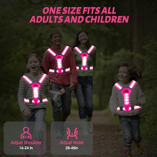 West Biking Running Reflective Vest, Light Up Vest for Night Walking, Night-Workers,Rechargeable Night Gear for Runners - color: Pink