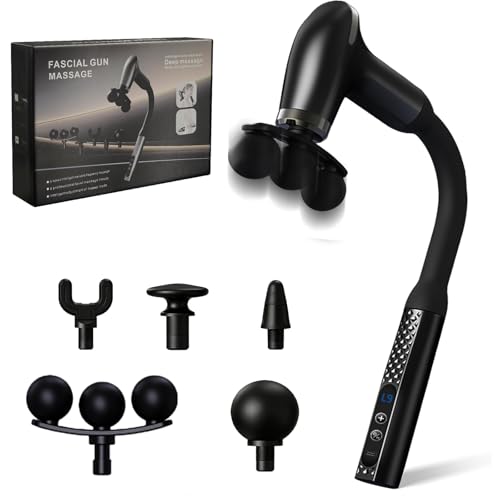 Massage Gun with Upgraded Extension Handle, Massage Gun Deep Tissue - Back Massager for Relief Deep Tissue, Muscles/Neck/Shoulders/Waist/Legs Massager,5 Replaceable Heads&9 Speed Levels (Black) - color: Black