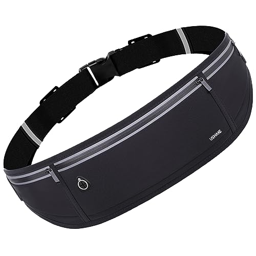 USHAKE Slim Running Belt, Bounce Free Fanny Pack Phone Holder - color: Black