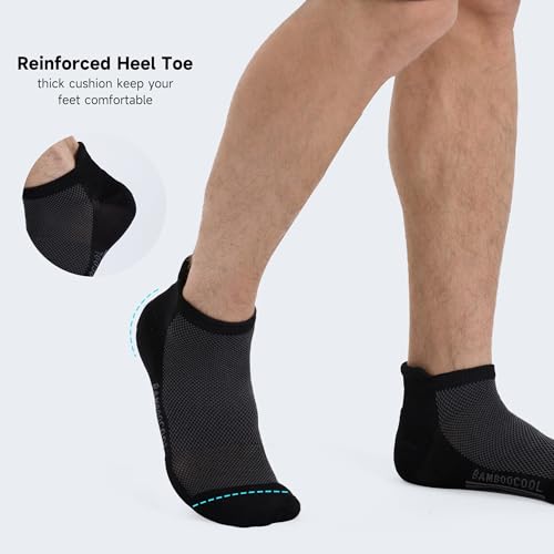 BAMBOO COOL Mens Athletic Ankle Socks Moisture Wicking Cushioned 8 Pack - color: 8 Pairs Black, size: Medium