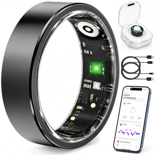 Smart Ring Fitness Tracker for Men & Women with Sleep, Heart Rate & SpO2 - color: Black, size: 7