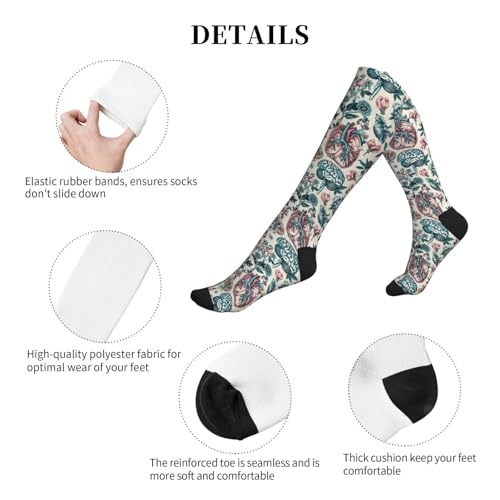 FREEHOTU Compression Knee High Socks for Women/Men Circulation 15-20 Mmhg - color: Floral Organs