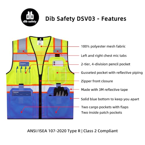 Dib Safety Reflective Safety Vest Made with 3M Tape, Yellow and Blue M - color: Yellow & Blue, size: Medium