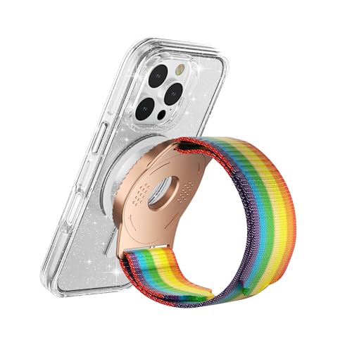 BAISRKE Magnetic Running Armband for MagSafe Case - 360° Rotatable Phone Grip with Adjustable Scent Compartment & Detachable Lanyard Compatible iPhone/Android (Rainbow & Rose-Gold) - color: Rainbow&RoseGold, size: Regular (fits Wrist/Armband up to 9")