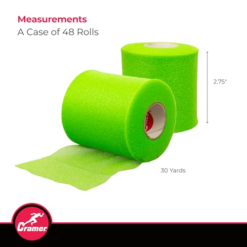 Cramer Tape Underwrap, Bulk Case of 48 Rolls of PreWrap for Athletic Taping, Hair Tie, Headband, Patellar Support, Pre-Wrap Athletic Tape Supplies, 2.75 x 30 Yard Rolls of Pre Wrap, Brite Green - color: Bright Green