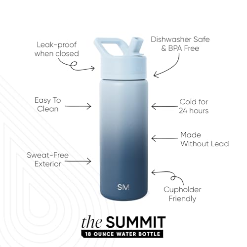 Simple Modern Insulated Water Bottle with Straw | 18oz | Ombré - color: Ombre: Stormy Skies (Pack of 1), style: 18oz