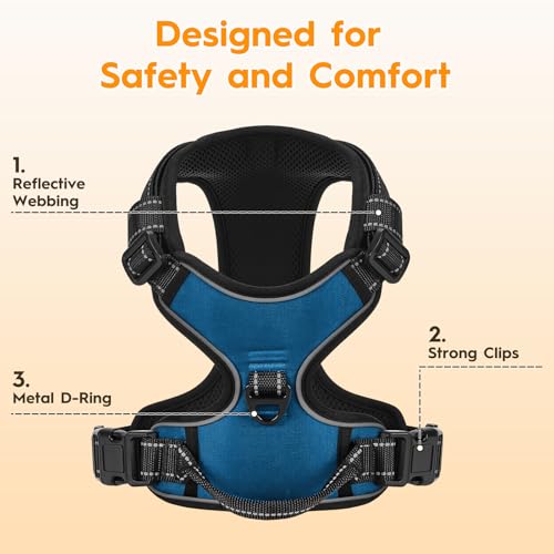 No Pull Dog Harness, No-Choke Soft Padded Reflective Dog Vest Harness with Front Clip & Top Handle, 2 Quick-Release Buckles, Adjustable for Small Medium Large Dogs - color: Blue, size: X-Small