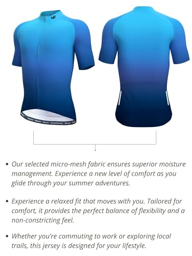 Lo.gas Cycling Jersey Men Short/Long Sleeve Bike Biking Shirts Full Zip with Pockets Road Bicycle Clothes - color: 01 Gradient Blue, size: XX-Large