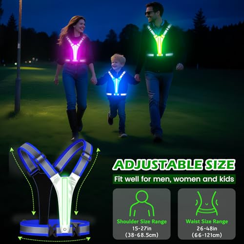 LED Reflective Running Vest, Light UP Reflective Vest, Safety Light Gear for Night Walking Cycling for Women Men Kid - color: Blue
