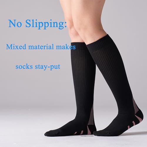 4 Pairs 20-30mmHg Compression Socks for Women Knee High Flying - color: Black Mix, size: Small-Medium