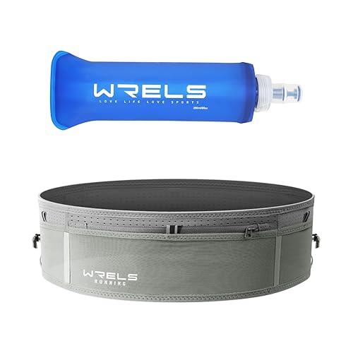 WRELS Hydration Running Belt with TPU Soft Flask 250ml,Breathable Running Belts for Women Men Workout Exercise Fitness Waist Bag Phone Holder For Runner Marathon Jogging - color: Grey-M
