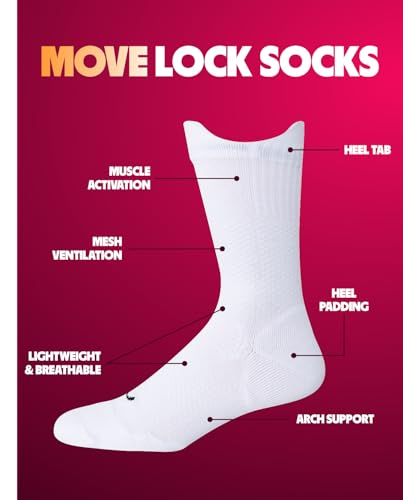 Move Compression Socks 25-35mmHg for Basketball & Running, Crew Socks - color: White, size: X-Large