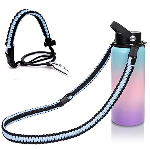 Wongeto Paracord Handle Carrier Holder with Shoulder Strap,Compatible with Hydro Flask Wide Mouth Water Bottles - color: Sky Blue