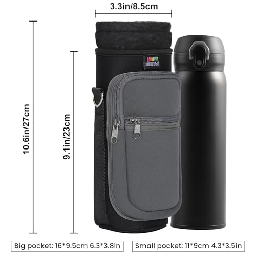 Nuovoware Water Bottle Carrier Bag, 25oz/32oz Bottle Holder with Adjustable Shoulder Strap, 2 Pocket Sling Bag - Neoprene Sleeve for Hiking, Travelling - Black/Gray - color: Black/Gray, size: 25-32 Ounces - Standard