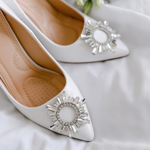 uxcell 2pcs Rhinestone Shoe Clips Detachable Square Shoes Charm Silver