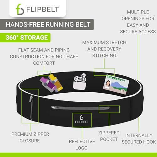 FlipBelt Zipper Running Belt, Waist Pack for Fitness and Running, US Company - color: Elite Black, size: X-Small