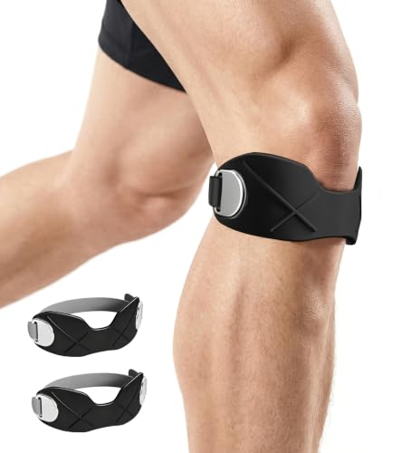 2 Pcs Silicone Patellar Tendon Support Strap, Knee Brace for Knee Pain Relief, Patella Band for Basketball, Jumpers Knee, Tendonitis, Running (Black) - color: Black