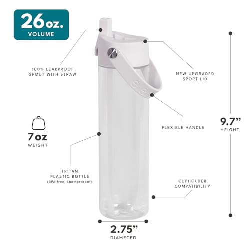 Elemental Splash 26oz Tritan Plastic Reusable Water Bottle w/Straw & Strap - color: Clear, size: 26 Ounces