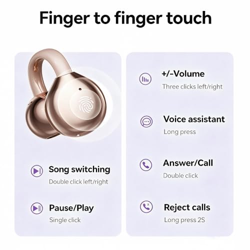Open Ear Earbuds Clip On Headphones Wireless Earbuds for Workout(Rose Gold) - color: Rose Gold