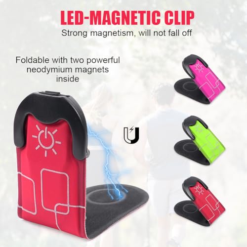 Aucuu Reflective Running Gear Set, Magnetic LED Clip Lights, Rechargeable Magnet Clip, Running Safety Lights with 3 Lighting Modes, High Visibility, Brightly Luminous for Night Running, Cycling - color: #3 Red