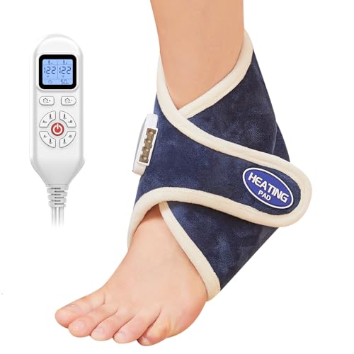 JOBYNA Heated Ankle Wraps for Planters Fasciitis/Achilles Tendinitis Pain Relief, 1 Pack Electric Ankle Heating Pad for Sprained Ankle, Arthritis Foot Heel Pain Relief, 86℉-158℉ & Auto Shut-Off