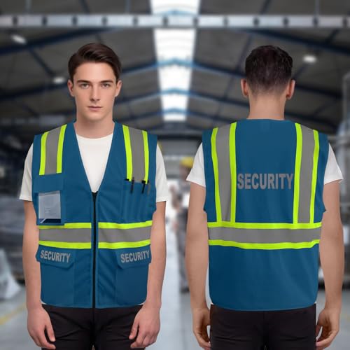 Security Vest for Guard, Safety Vest with Pockets, Blue, L - color: Blue-security, size: Large