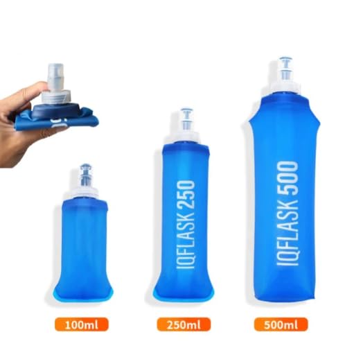 3 Pack TPU Soft Flask, 500ml Collapsible Water Bottle with Bite Valve for Running Vest Hydration Pack, Food-Grade BPA Free, Foldable and Portable for Running, Hiking, Camping (Dark Blue) - color: Light blue
