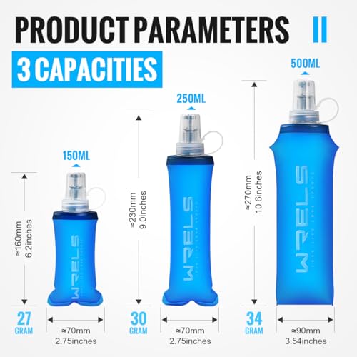WRELS TPU Collapsible Soft Flask,Lightweight PBA Free Folding Running Water Bottles,Leakproof Durable Hydration Flask for Outdoors (250ml/8.45oz-Dark Blue) - color: 250ml/8.45oz-Dark Blue