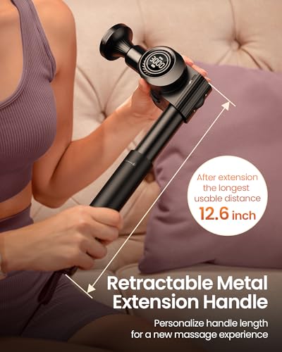 NAPRE Massage Gun with Heat,Deep Tissue Handheld Percussion Back Massager for Muscle/Neck/Body Pain Relief with Long Extension Retractable Handle,32-Speeds,Foldable,5 Adjustable Angles,with Carry Case - color: Classic Black