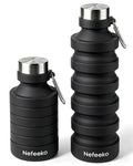 Nefeeko Collapsible Water Bottle, 27oz Reuseable BPA Free Silicone Foldable Portable Leak Proof Sports Water Bottle with Carabiner for Travel Gym Camping Hiking - color: Black-27oz