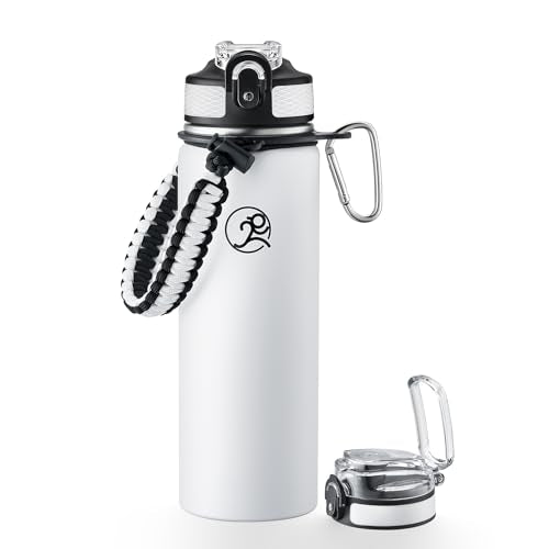 GOSWAG 24oz Insulated Stainless Steel Travel Water Bottle, 2 Lids - color: Matte White