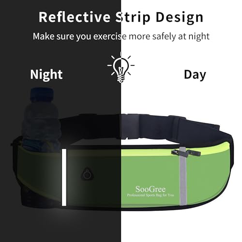 SooGree Fanny Packs, Running Belt Pack, Waist Pack Bag for Men and Women, Lightweight Runners Water Bottle Belt Bag, Phone Holder Money Belt for Traveling Hiking Cycling Walking - color: Green, size: 1186