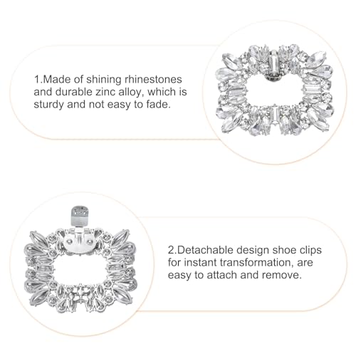 uxcell 2pcs Rhinestone Shoe Clips Detachable Square Shoes Charm Silver