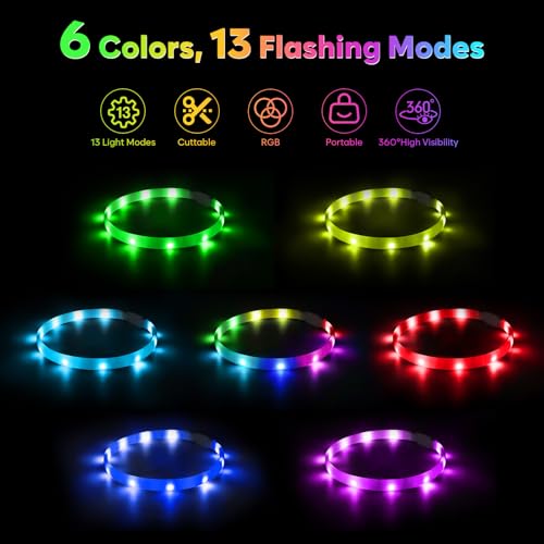 BSEEN Light Up Dog Collar - Silicone LED Dog Collar, Cuttable Lighted Puppy Collar, Glowing Dog Walking Lights for Small Medium Large Collars (Mix Color) - color: Mix Color-Standard(70cm)