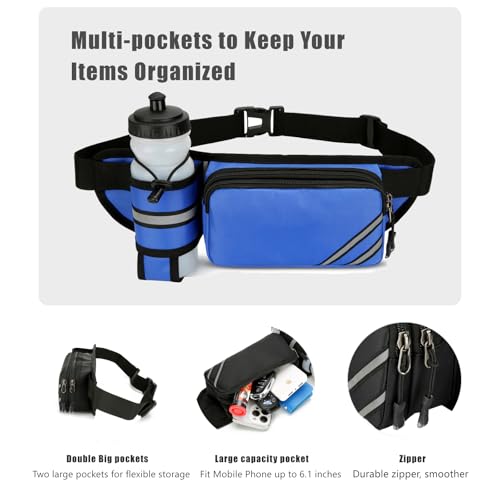 Fanny Pack with Water Bottle Holder for Men Women – Large Hiking Fanny Pack with Adjustable Strap Belt for Cycling Hiking Dog Walking Outdoor, Water Resistant Pack Blue(Bottle Not Included) - color: Blue