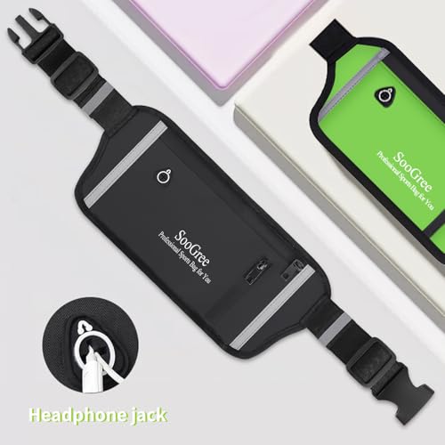ooGree Fanny Packs for Women Men Slim Running Belt Waist Pack Runners Bag Waterproof Money Belt Phone Holder for Sports Hiking Traveling Walking Reflective Strip Adjustable Strap - color: Green, size: 1187