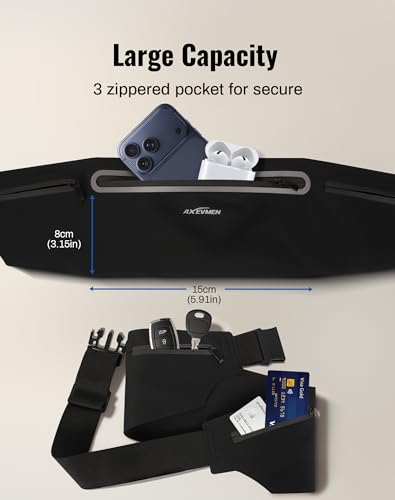 Running Belt for Women & Men-Ultra Light Slim Running Belts - color: Black