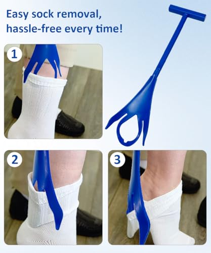 Sock Aids for Putting On Socks, No Bending Flexible Sock Aid Device with Shoe Horn Long-Handle Sock Removal for Seniors/Disabled, Easy On and Off Sock Helpers (Basic)