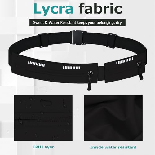 Running Belt Waist Pack, Orange, Dual Zippered Pockets, Adjustable Elastic Band with Reflective Strips (Black) - color: Black