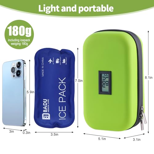 Insulin Cooler Travel Case TSA Approved Refrigerated Medicine Cooler for Travel w/Thermometer Temperature Diabetic Travel Case w/2 Reusable Ice Packs for Daily Life Trip - color: Green