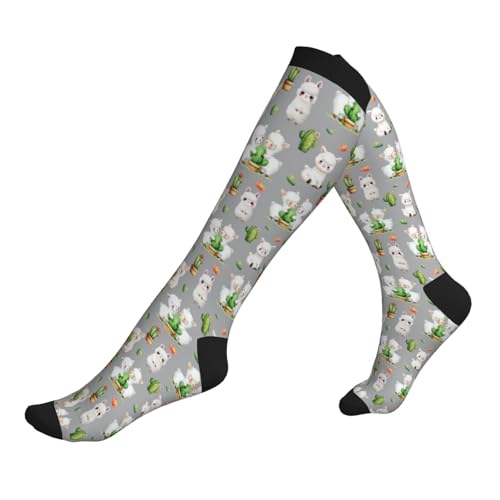 Compression Socks Knee High Circulation Support Socks For Women Men Athletic Running Work Hiking Cycling Travel - color: Alpaca